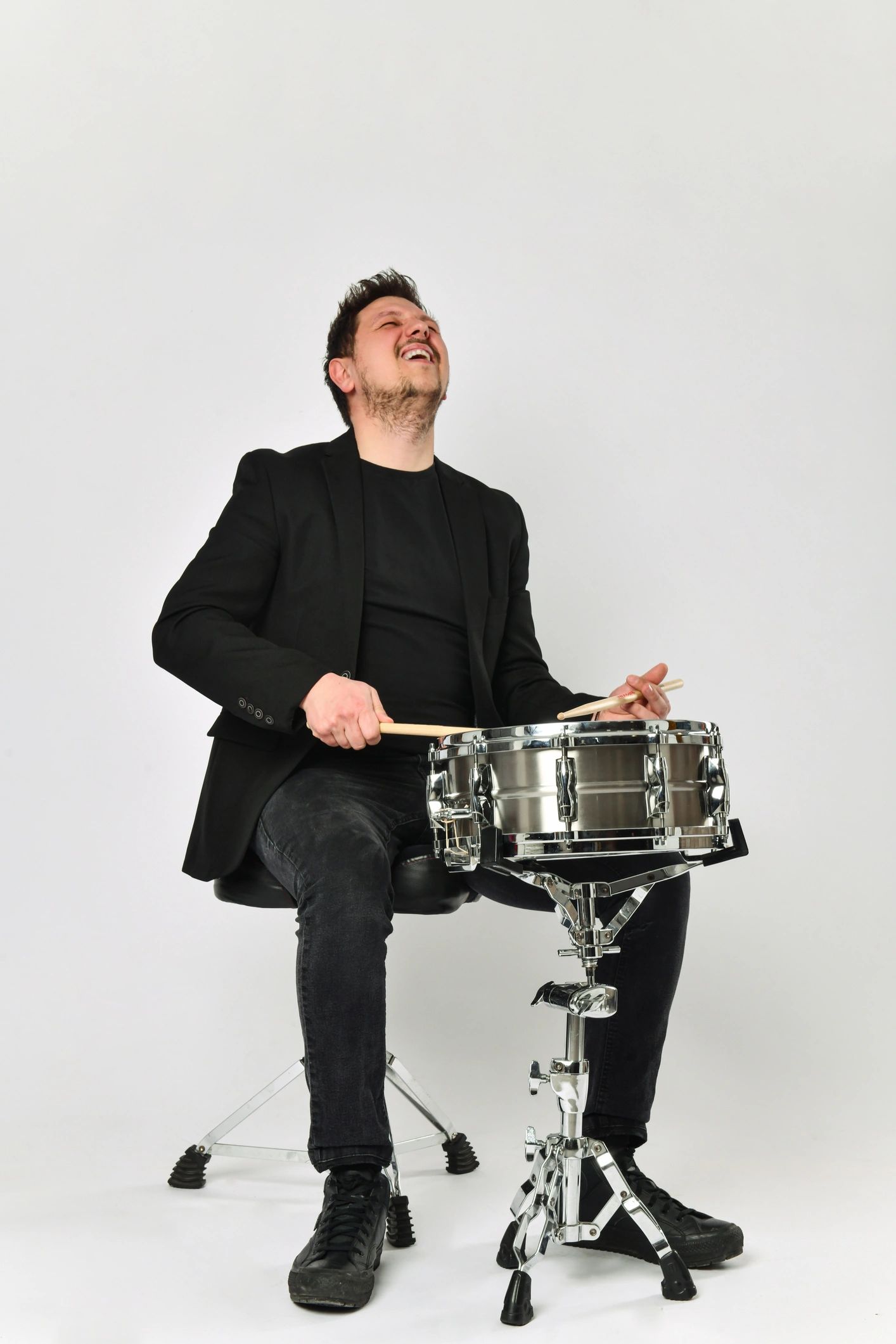 Portrait of drummer representing a Rising Seas band member